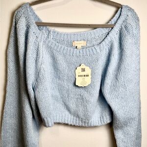 Altar'd State NWT Soft Girl Coquette Costal Crop Light Blue Scoop Neck Sweater